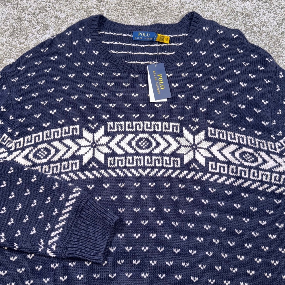 Polo Ralph Lauren Snowflake Cotton Cashmere Sweater Mens XXL Navy Geometric NEW